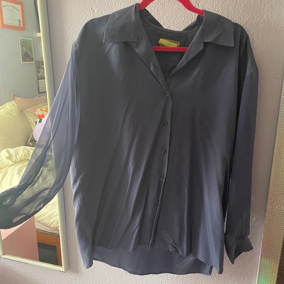 VINTAGE Esprit Blue Button Down Blouse with Sheer Sleeves, Size M - Picture 1 of 3